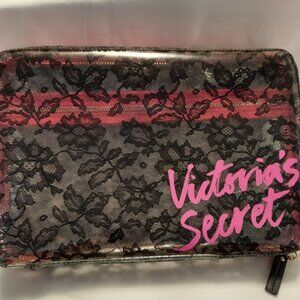 VICTORIA'S SECRET Chic! Rare 💗 Clear Vinyl Black Lace & Hot Pink Makeup Case